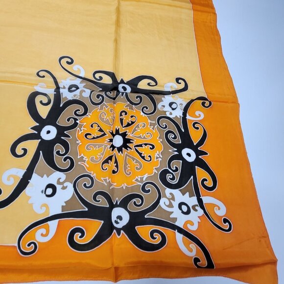Handpainted Fuji Silk Square Scarf in a vibrant orange and yellow - NEW - Picture 4 of 7